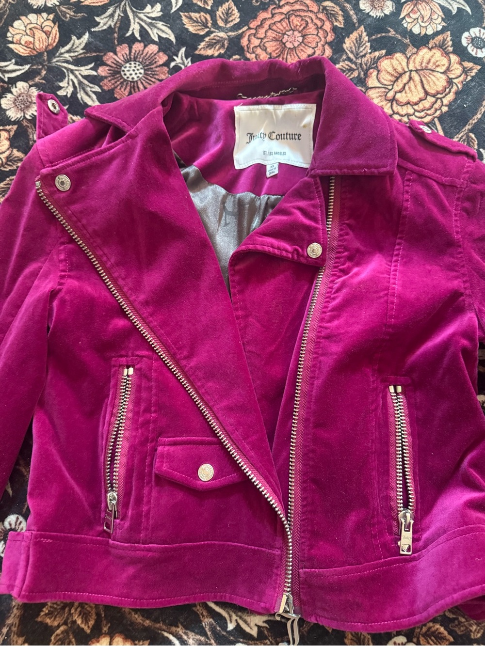 Juicy Couture Fuchsia Velvet Moto Jacket